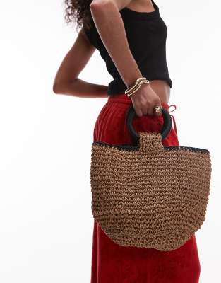 Topshop - Griffin - Tragetasche aus Stroh in Natur und Schwarz-Neutral