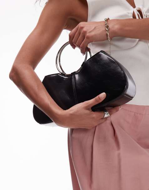 Topshop - Griffith - Borsa a mano nera con manici ad anello in metallo - view 1