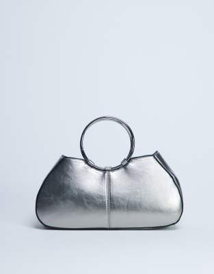 Topshop - Griffith - Handtasche in Silber mit Metallring