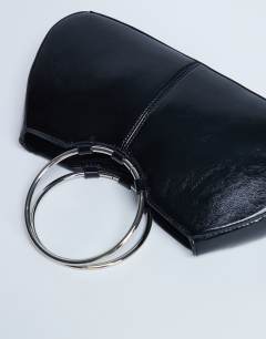 Model wearing Griffith metal ring handle grab bag in black