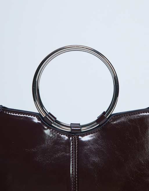 Topshop Griffith metal ring handle grab bag in chocolate, 2 of 4