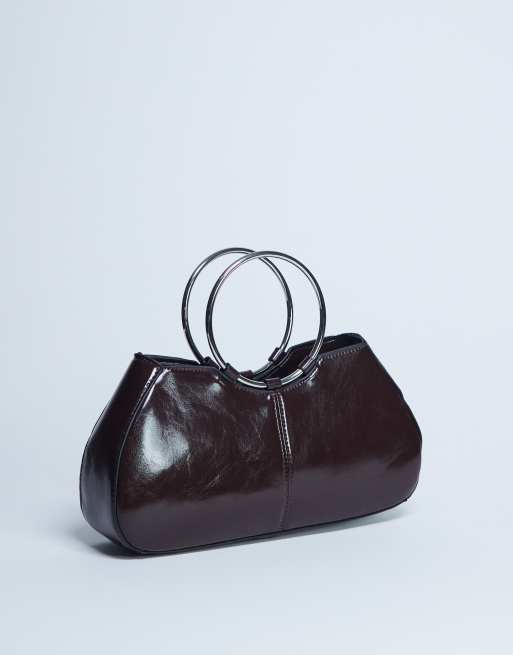 Topshop Griffith metal ring handle grab bag in chocolate, 4 of 4