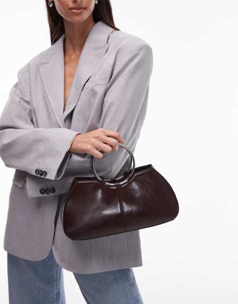 Topshop Griffith metal ring handle purse in chocolate - view 1