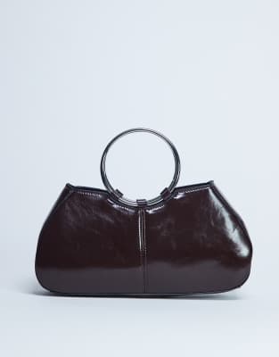Topshop - Griffith - Sac à main avec poignée anneau métallique - Chocolat-Marron