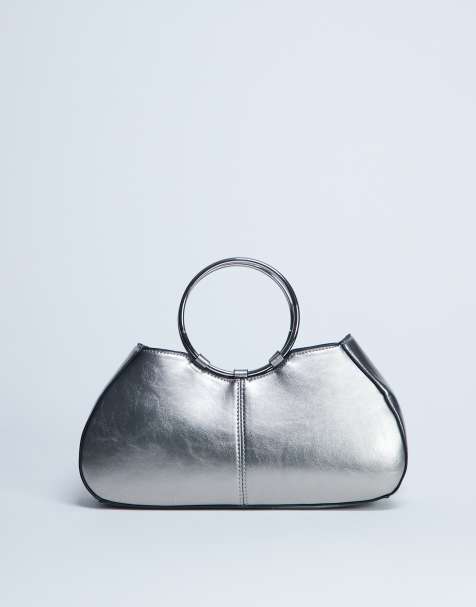 Topshop – Griffith – Silverfärgad handväska med metallringshandtag - view 1