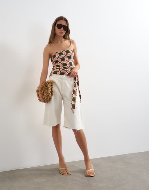 Topshop - Grøn bandeau-top med ternet print og bindedetalje, 2 af 4