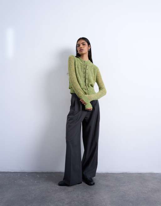 Topshop - Grøn cardigan i strik i to lag, 4 af 4