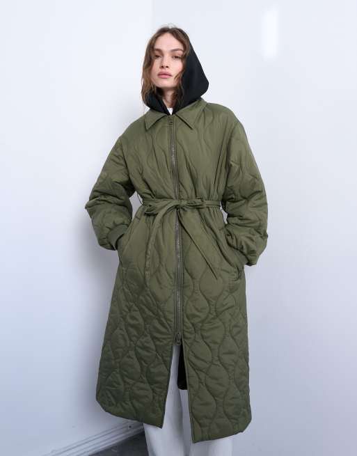Topshop - Grøn longline-jakke med bælte og for , 4 af 4