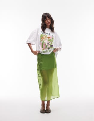 Topshop - Grøn midinederdel med broderier i organza - view 1