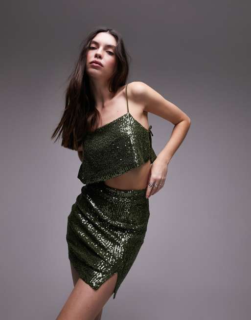 Topshop - Grøn mininederdel med pailletter - Del af sæt, 2 af 5