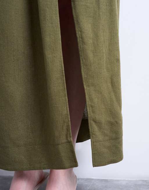 Topshop - Grøn sarong-maxinederdel i hør, 5 af 5