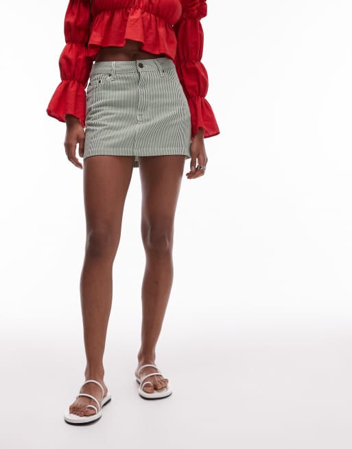 Topshop - Grøn-stribet pelmet-mininederdel i denim, 2 af 5
