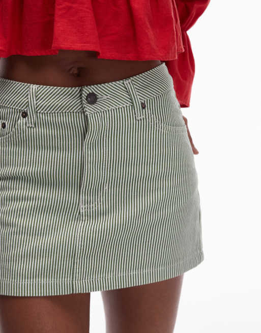 Topshop - Grøn-stribet pelmet-mininederdel i denim, 4 af 5