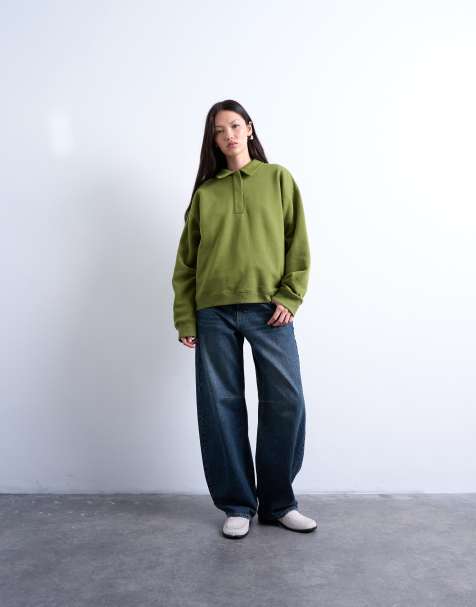 Topshop - Grøn sweatshirt med polodesign - view 1