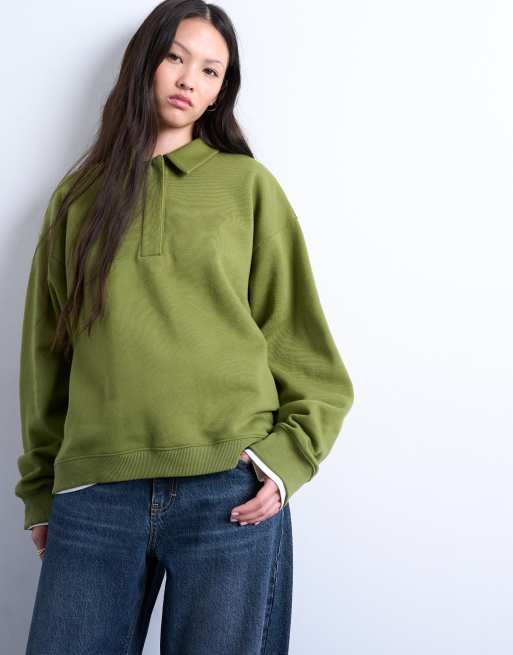 Topshop - Grøn sweatshirt med polodesign, 2 af 4