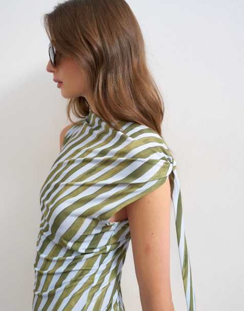 Topshop - Grøn tanktop i mikrofiber med striber og knudedetalje - view 1