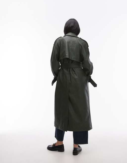 Topshop - Grøn trenchcoat i imiteret læder med tekstur, 4 af 4