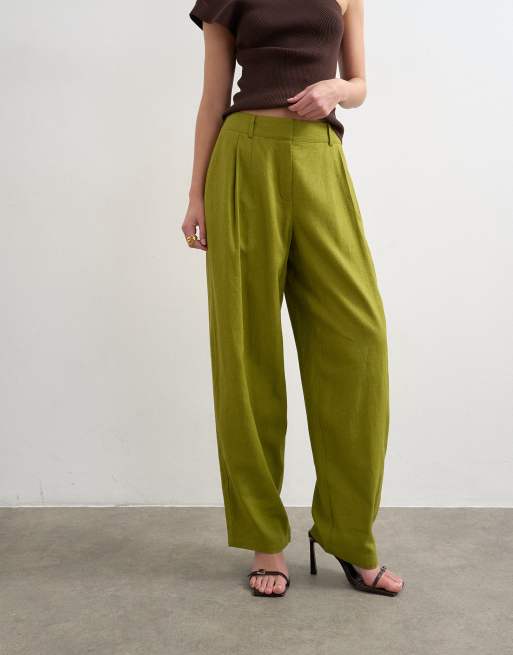 Topshop - Grønne barrel-bukser i hørblanding, 3 af 5