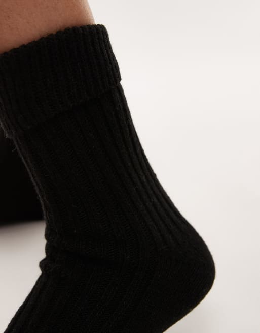 Topshop - Grofgeribbelde sokken met omslag in zwart, 2 van 3