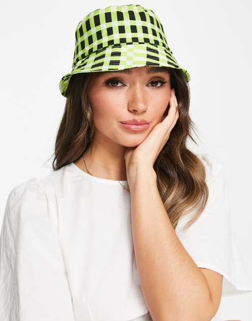 Topshop – Grön, ginghamrutig solhatt