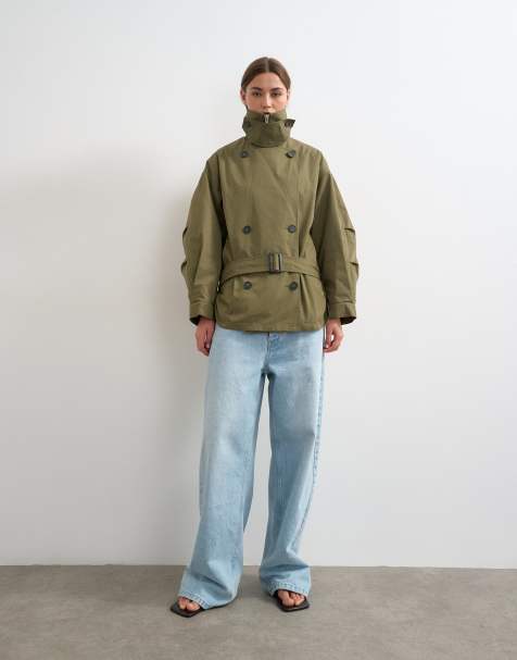 Topshop – Grön, halvlång trenchcoat i oversize med skärp - view 1