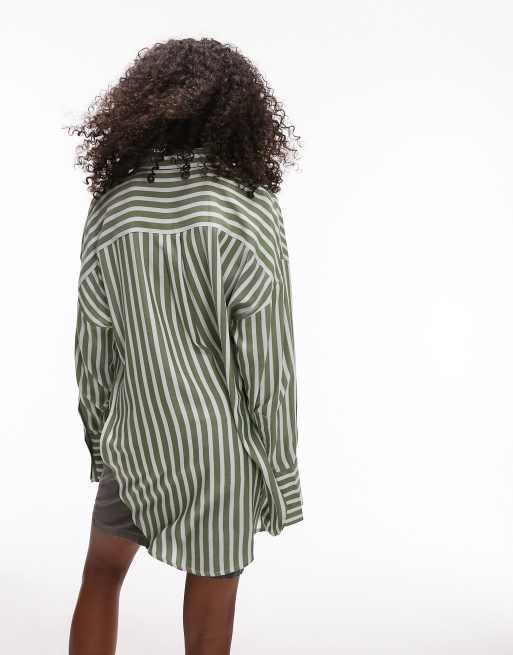 Topshop – Grön- och naturvit skjorta i oversize modell, 2 av 4
