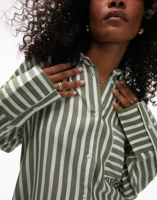 Topshop – Grön- och naturvit skjorta i oversize modell, 4 av 4