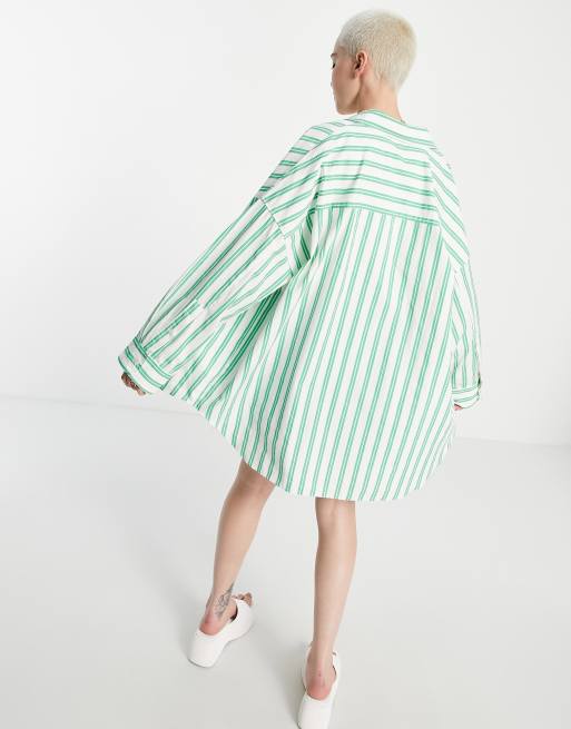 Topshop – Grön randig poplinskjorta i oversize 