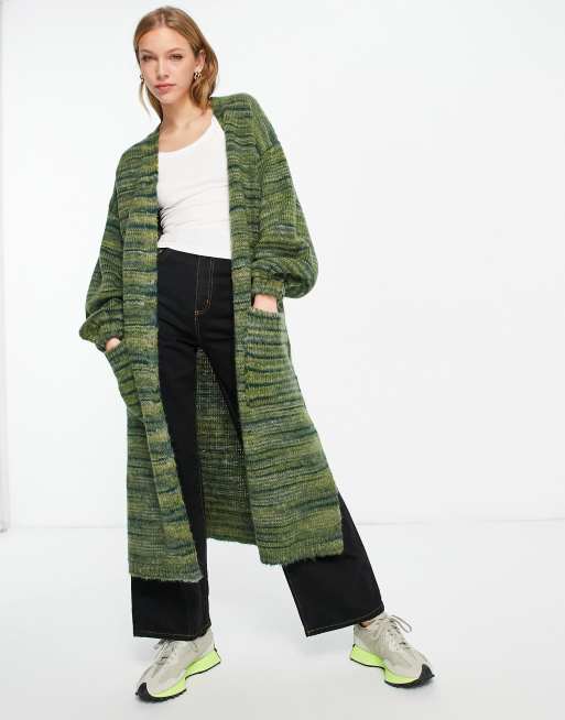 Topshop – Grön, stegfärgad, stickad maxikofta
