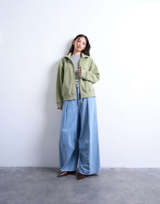 Topshop – Grön topp i teddy med ståkrage och dragkedja, 4 av 4