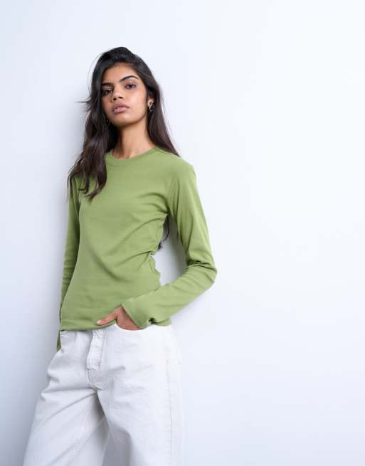 Topshop – Grön vardags-t-shirt med långa ärmar, 3 av 4