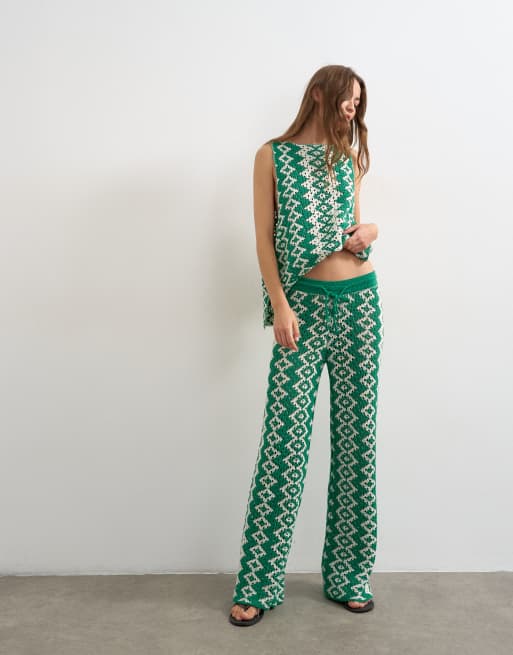 Topshop – Grönt, vitt och stickat set med mönster i virkad stil, 2 av 3