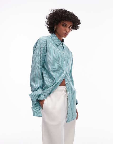 Topshop – Grönrandig skjorta i oversize - view 1
