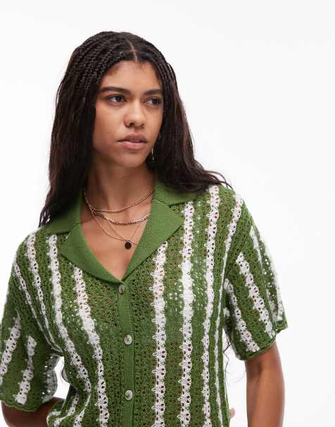 Topshop – Grönrandig, stickad skjorta, del av set - view 1