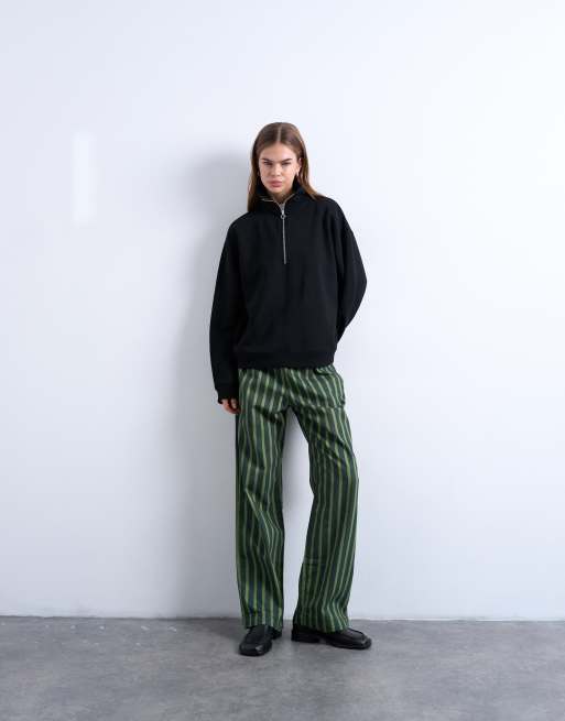 Topshop – Grönrandiga, raka byxor, 3 av 5
