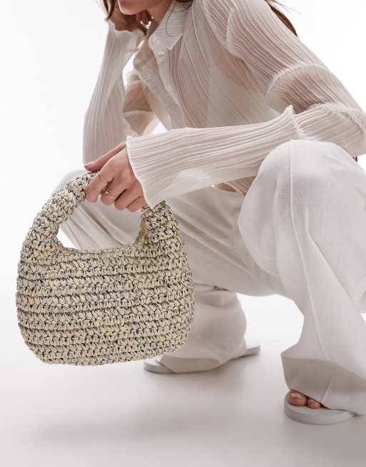 Topshop – Groovy – Handtasche aus Stroh mit silbernen Akzenten