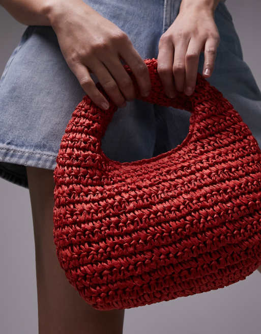 Topshop Groovy straw grab bag in red ASOS