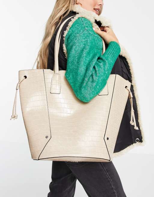 Topshop - Grote tote met structuur in kiezelkleur, 3 van 4