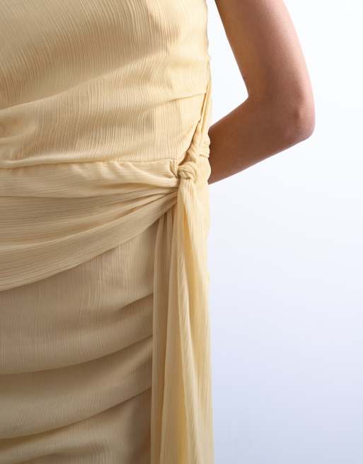Topshop grown on shoulder chiffon mini dress with sash in textured buttermilk, 3 of 4