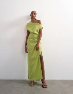Grown on shoulder midi dress in green