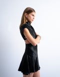 [Topshop] Topshop grown on sleeve satin dress in black 12 Black