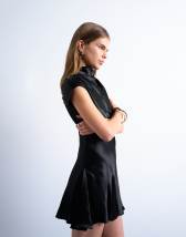 Topshop grown on sleeve satin dress in black
