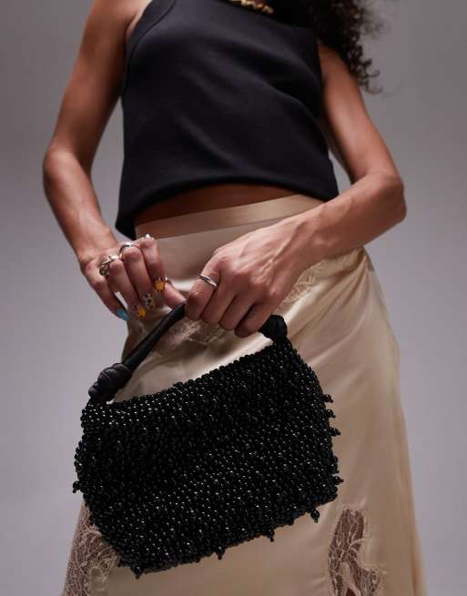 Topshop - Gru - Borsa a mano decorata con perline nera