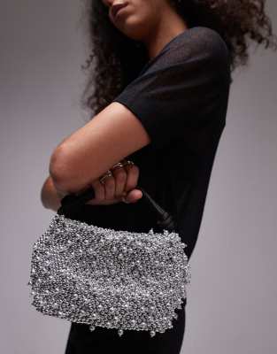 Gru embellished grab bag in silver beading