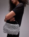 [Topshop] Topshop Gru embellished grab bag in silver beading One Size SILVER