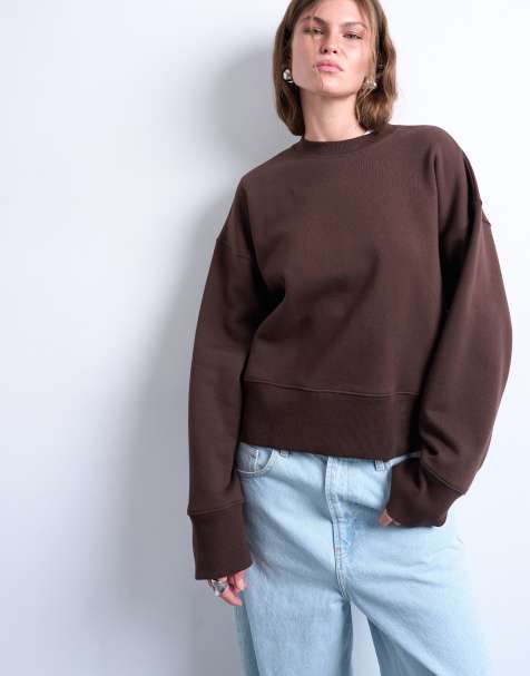 Topshop premium heavyweight oversized sweat in chocolate brown