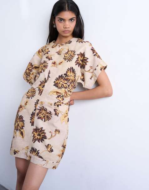 Topshop – Gruba usztywniana sukienka mini z diagonalu w żółty kwiatowy wzór - view 1