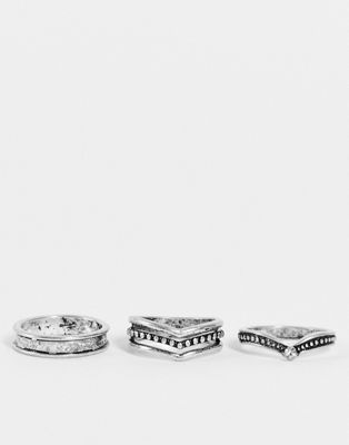 Topshop grunge 3 x multipack rings in silver