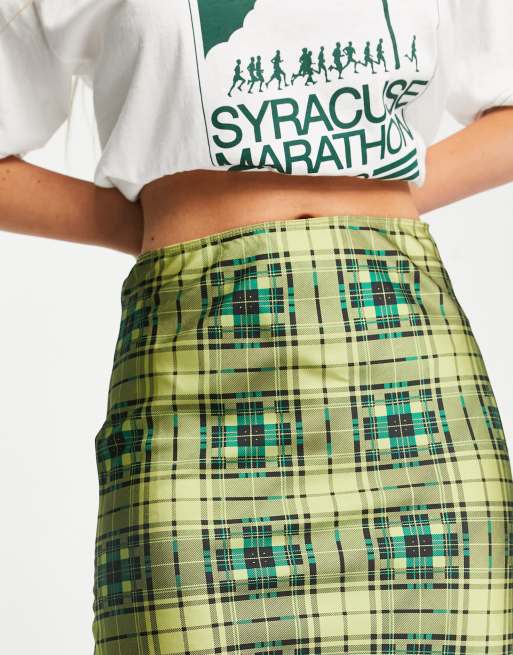 Green plaid 2025 skirt satin