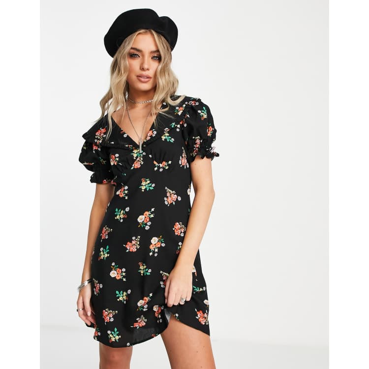 Topshop grunge floral collar mini tea dress in multi